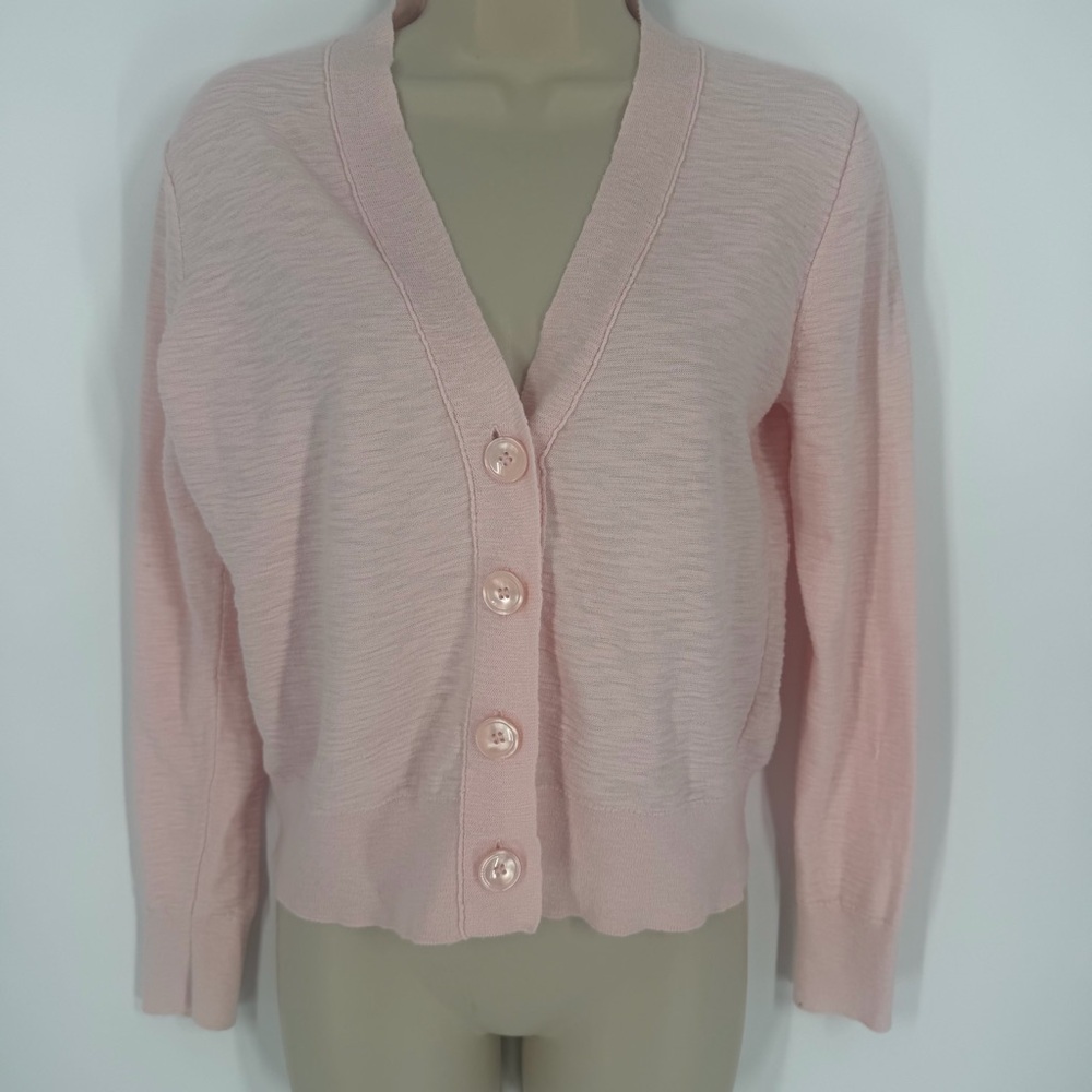 J.Crew Light Pink Cotton Button Cardigan Sweater S Coquette Preppy Minimalist - Picture 3 of 10